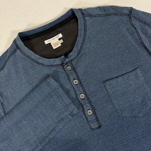 Carbon 2 Cobalt Blue Ombré Long Sleeve Slub Henley Mens Large Long Sleeve